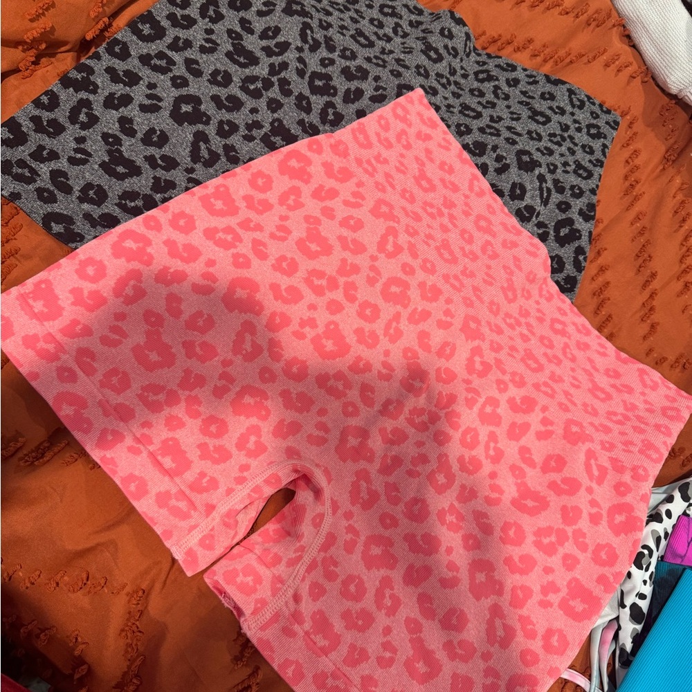 Leopard Print Athletic Shorts - Pink and Gray